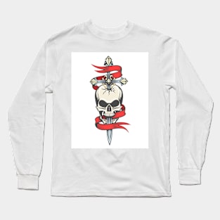 Colorful Tattoo of Skull Pierced by Sword Long Sleeve T-Shirt